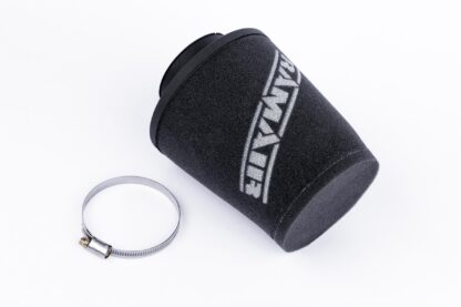 This filter is designed to be fitted to the outside of a rigid pipe such as a MAF sensor housing. These filters have an rubber polymer neck and a cone shaped filter element. This enables easy fitting to space-restricted engine compartments