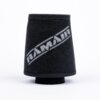 whilst providing a large surface to maximise potential air flow. The filters are constructed using stainless steel cage internal and our famous 15mm thick twin layer foam.  Ramair universal filters are designed and manufactured for a very diverse range of applications and are made here in the UK. They are available in many different sizes and styles available.  Clean using our filter maintenance kit - CK-003 This product has the following dimensions: Filter Internal Neck Diameter: 57mm (2.2inch) Filter Neck Length: 20mm (0.8inch) Filter Overall Height: 163mm (6.4inch) Filter Base Width: 130mm (5.1inch) Filter Top Width: 102mm (4inch) Filter Material: Dual Layer Foam