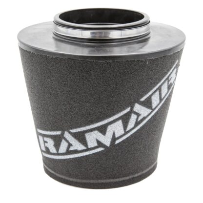 whilst providing a large surface to maximise potential air flow. The filters are constructed using stainless steel cage internal and our famous 15mm thick twin layer foam.  Ramair universal filters are designed and manufactured for a very diverse range of applications and are made here in the UK. They are available in many different sizes and styles available.  Clean using our filter maintenance kit - CK-003 This product has the following dimensions: Filter Internal Neck Diameter: 100mm (3.9inch) Filter Neck Length: 17mm (0.65inch) Filter Overall Height: 173mm (6.8inch) Filter Base Width: 196mm (7.7inch) Filter Top Width: 146mm (5.7inch) Filter Material: Dual Layer Foam
