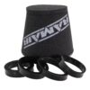 This filter is designed to be fitted to the outside of a rigid pipe such as a MAF sensor housing. These filters have an rubber polymer neck and a cone shaped filter element. This enables easy fitting to space-restricted engine compartments