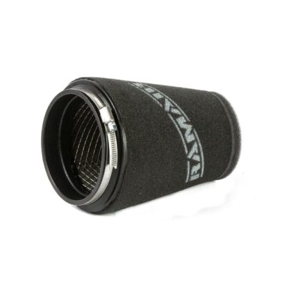 This filter is designed to be fitted to the outside of a rigid pipe such as a MAF sensor housing. These filters have an rubber polymer neck and a cone shaped filter element. This enables easy fitting to space-restricted engine compartments