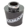 whilst providing a large surface to maximise potential air flow. The filters are constructed using stainless steel cage internal and our famous 15mm thick twin layer foam.  Ramair universal filters are designed and manufactured for a very diverse range of applications and are made here in the UK. They are available in many different sizes and styles available.  Clean using our filter maintenance kit - CK-003 This product has the following dimensions: Filter Internal Neck Diameter: 51mm (2inch) Filter Neck Length: 36mm (1.4inch) Filter Overall Height: 144mm (5.7inch) Filter Base Width: 130mm (5.1inch) Filter Top Width: 107mm (4.2inch) Filter Material: Dual Layer Foam