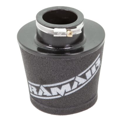 whilst providing a large surface to maximise potential air flow. The filters are constructed using stainless steel cage internal and our famous 15mm thick twin layer foam.  Ramair universal filters are designed and manufactured for a very diverse range of applications and are made here in the UK. They are available in many different sizes and styles available.  Clean using our filter maintenance kit - CK-003 This product has the following dimensions: Filter Internal Neck Diameter: 51mm (2inch) Filter Neck Length: 36mm (1.4inch) Filter Overall Height: 144mm (5.7inch) Filter Base Width: 130mm (5.1inch) Filter Top Width: 107mm (4.2inch) Filter Material: Dual Layer Foam