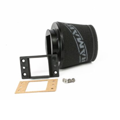 This filter is designed to be fitted to the outside of a rigid pipe such as a MAF sensor housing. These filters have an rubber polymer neck and a cone shaped filter element. This enables easy fitting to space-restricted engine compartments