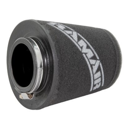 whilst providing a large surface to maximise potential air flow. The filters are constructed using stainless steel cage internal and our famous 15mm thick twin layer foam.  Ramair universal filters are designed and manufactured for a very diverse range of applications and are made here in the UK. They are available in many different sizes and styles available.  Clean using our filter maintenance kit - CK-003 This product has the following dimensions: Filter Internal Neck Diameter: 80mm (3.1inch) Filter Neck Length: 20mm (0.8inch) Filter Overall Height: 125mm (4.9inch) Filter Base Width: 143mm (5.6inch) Filter Top Width: 93mm (3.7inch) Filter Material: Dual Layer Foam