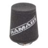 whilst providing a large surface to maximise potential air flow. The filters are constructed using stainless steel cage internal and our famous 15mm thick twin layer foam.  Ramair universal filters are designed and manufactured for a very diverse range of applications and are made here in the UK. They are available in many different sizes and styles available.  Clean using our filter maintenance kit - CK-003 This product has the following dimensions: Filter Internal Neck Diameter: 80mm (3.1inch) Filter Neck Length: 20mm (0.8inch) Filter Overall Height: 125mm (4.9inch) Filter Base Width: 143mm (5.6inch) Filter Top Width: 93mm (3.7inch) Filter Material: Dual Layer Foam