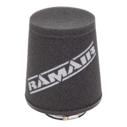 whilst providing a large surface to maximise potential air flow. The filters are constructed using stainless steel cage internal and our famous 15mm thick twin layer foam.  Ramair universal filters are designed and manufactured for a very diverse range of applications and are made here in the UK. They are available in many different sizes and styles available.  Clean using our filter maintenance kit - CK-003 This product has the following dimensions: Filter Internal Neck Diameter: 80mm (3.1inch) Filter Neck Length: 20mm (0.8inch) Filter Overall Height: 125mm (4.9inch) Filter Base Width: 143mm (5.6inch) Filter Top Width: 93mm (3.7inch) Filter Material: Dual Layer Foam
