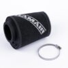 This filter is designed to be fitted to the outside of a rigid pipe such as a MAF sensor housing. These filters have an rubber polymer neck and a cone shaped filter element. This enables easy fitting to space-restricted engine compartments