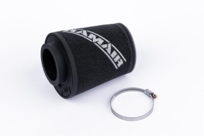 This filter is designed to be fitted to the outside of a rigid pipe such as a MAF sensor housing. These filters have an rubber polymer neck and a cone shaped filter element. This enables easy fitting to space-restricted engine compartments