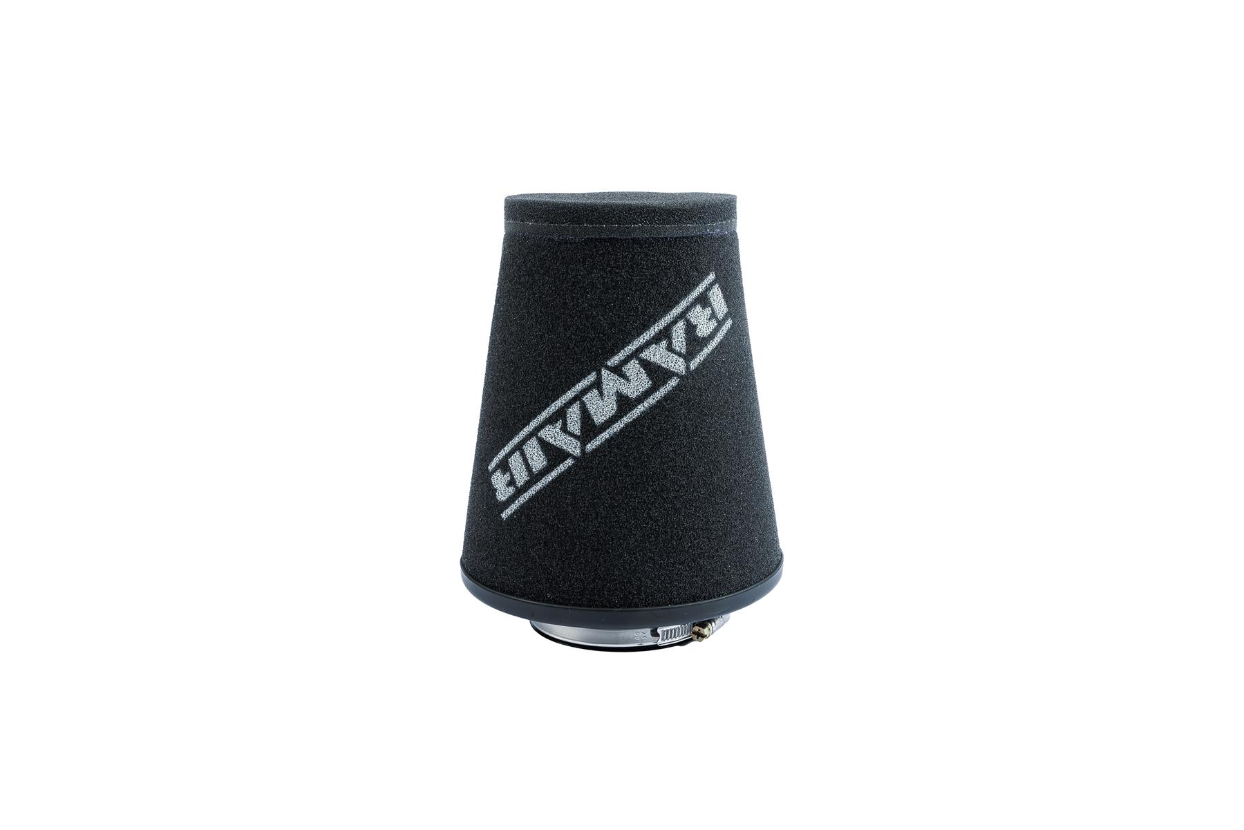 This filter is designed to be fitted to the outside of a rigid pipe such as a MAF sensor housing. These filters have an rubber polymer neck and a cone shaped filter element. This enables easy fitting to space-restricted engine compartments