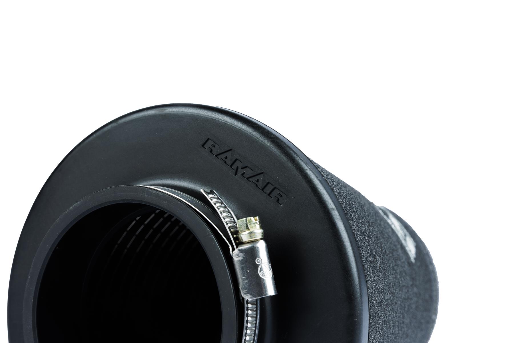 This filter is designed to be fitted to the outside of a rigid pipe such as a MAF sensor housing. These filters have an rubber polymer neck and a cone shaped filter element. This enables easy fitting to space-restricted engine compartments