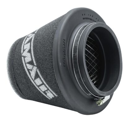 This filter is designed to be fitted to the outside of a rigid pipe such as a MAF sensor housing. These filters have an rubber polymer neck and a cone shaped filter element. This enables easy fitting to space-restricted engine compartments
