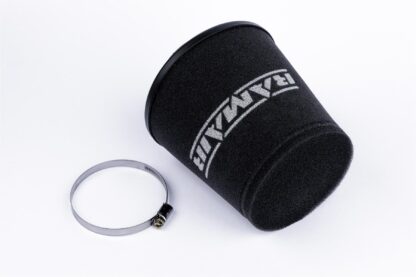 This filter is designed to be fitted to the outside of a rigid pipe such as a MAF sensor housing. These filters have an rubber polymer neck and a cone shaped filter element. This enables easy fitting to space-restricted engine compartments