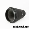 it has a spun aluminium base that acts as a velocity stack smoothing the air flowing into the intake hose