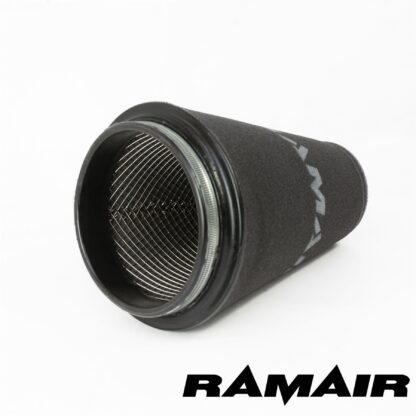 it has a spun aluminium base that acts as a velocity stack smoothing the air flowing into the intake hose