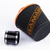 This filter is designed to be inserted into a flexible hose such as a rubber or silicone intake pipe. These filters have an aluminium ram-pipe neck and a cone shaped filter element. This integral cone channels all the incoming air