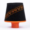 This filter is designed to be inserted into a flexible hose such as a rubber or silicone intake pipe. These filters have an aluminium ram-pipe neck and a cone shaped filter element. This integral cone channels all the incoming air