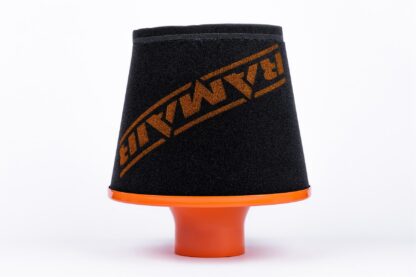 This filter is designed to be inserted into a flexible hose such as a rubber or silicone intake pipe. These filters have an aluminium ram-pipe neck and a cone shaped filter element. This integral cone channels all the incoming air