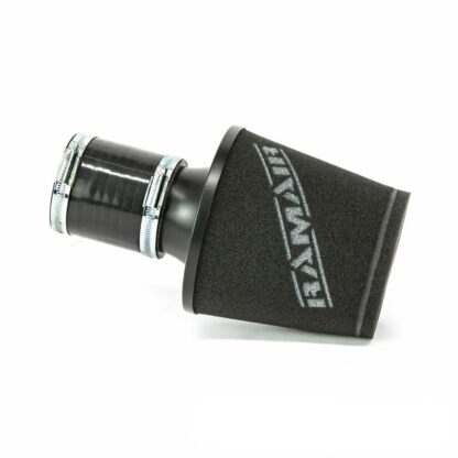 This filter is designed to be inserted into a flexible hose such as a rubber or silicone intake pipe. These filters have an aluminium ram-pipe neck and a cone shaped filter element. This integral cone channels all the incoming air