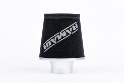 This filter is designed to be inserted into a flexible hose such as a rubber or silicone intake pipe. These filters have an aluminium ram-pipe neck and a cone shaped filter element. This integral cone channels all the incoming air