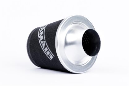 This filter is designed to be inserted into a flexible hose such as a rubber or silicone intake pipe. These filters have an aluminium ram-pipe neck and a cone shaped filter element. This integral cone channels all the incoming air