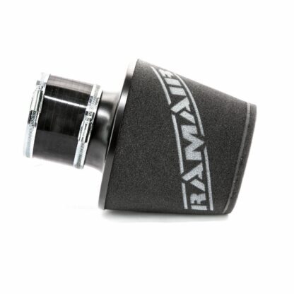 This filter is designed to be inserted into a flexible hose such as a rubber or silicone intake pipe. These filters have an aluminium ram-pipe neck and a cone shaped filter element. This integral cone channels all the incoming air