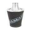 This filter is designed to be inserted into a flexible hose such as a rubber or silicone intake pipe. These filters have an aluminium ram-pipe neck and a cone shaped filter element. This integral cone channels all the incoming air