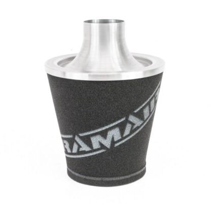 This filter is designed to be inserted into a flexible hose such as a rubber or silicone intake pipe. These filters have an aluminium ram-pipe neck and a cone shaped filter element. This integral cone channels all the incoming air