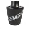This filter is designed to be inserted into a flexible hose such as a rubber or silicone intake pipe. These filters have an aluminium ram-pipe neck and a cone shaped filter element. This integral cone channels all the incoming air