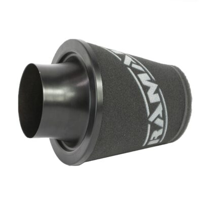 This filter is designed to be inserted into a flexible hose such as a rubber or silicone intake pipe. These filters have an aluminium ram-pipe neck and a cone shaped filter element. This integral cone channels all the incoming air