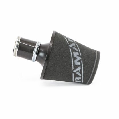 This filter is designed to be inserted into a flexible hose such as a rubber or silicone intake pipe. These filters have an aluminium ram-pipe neck and a cone shaped filter element. This integral cone channels all the incoming air
