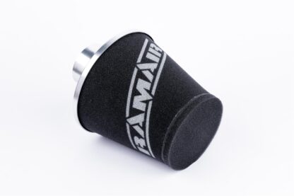 This filter is designed to be inserted into a flexible hose such as a rubber or silicone intake pipe. These filters have an aluminium ram-pipe neck and a cone shaped filter element. This integral cone channels all the incoming air
