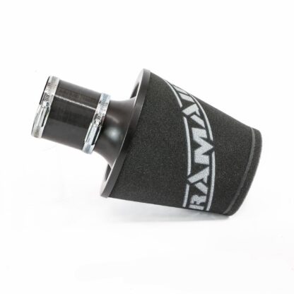 This filter is designed to be inserted into a flexible hose such as a rubber or silicone intake pipe. These filters have an aluminium ram-pipe neck and a cone shaped filter element. This integral cone channels all the incoming air