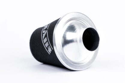 This filter is designed to be inserted into a flexible hose such as a rubber or silicone intake pipe. These filters have an aluminium ram-pipe neck and a cone shaped filter element. This integral cone channels all the incoming air