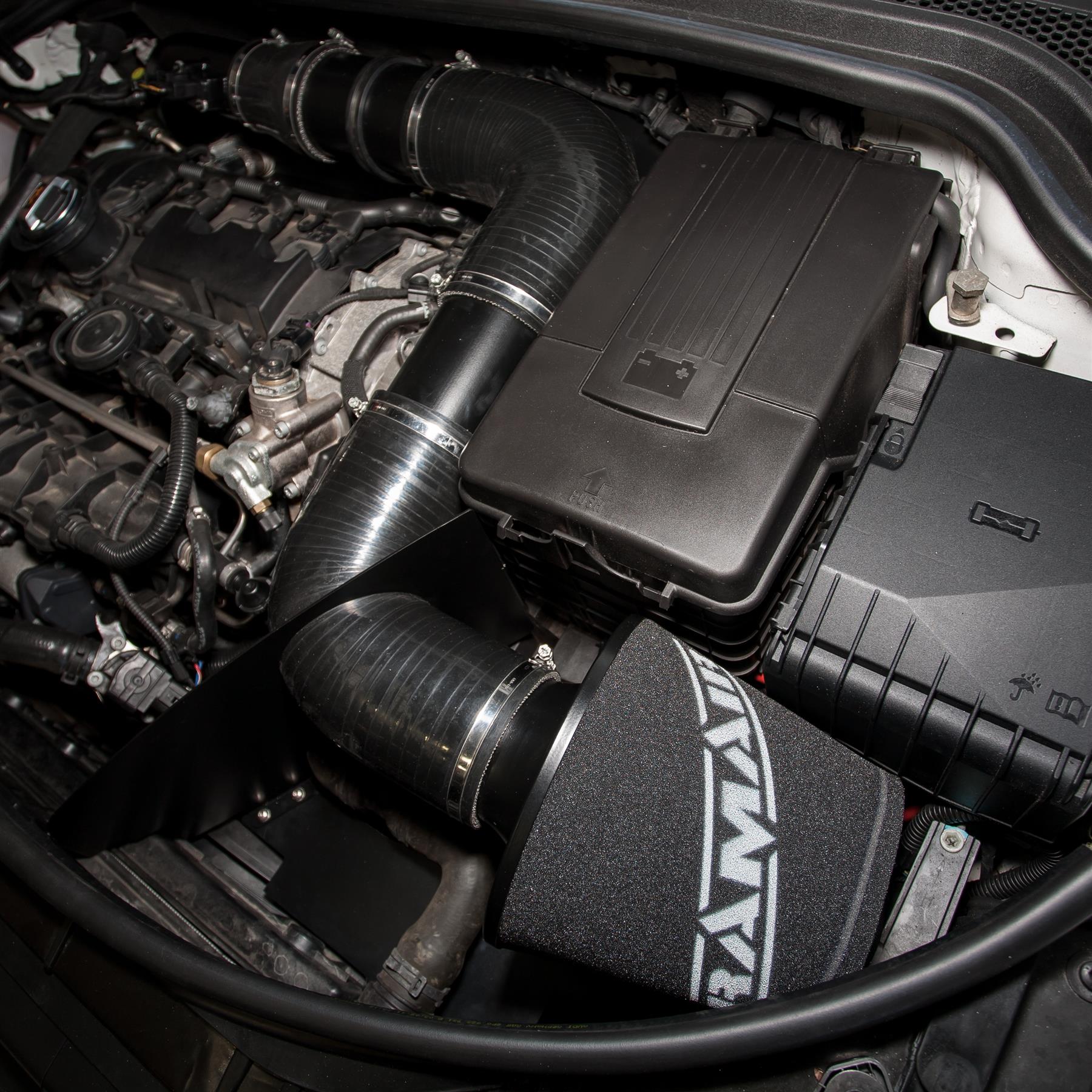 This Performance oversized intake kit with black silicone intake pipe is designed to fit Audi
