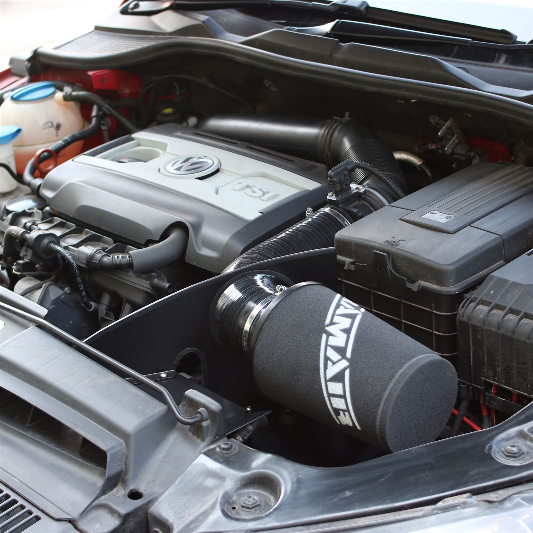 Skoda & VW with the 2.0 TSI/TFSI EA888 engines. Features  80mm Intake Diameter Improves performance and throttle response Enhanced induction and turbo sound Full fitting kit and instructions Easy to clean using our filter maintance kit - CK-003  What Does It Do? This performance intake kit allows improved air flow and sound over the standard restrictive factory equipment. What Will I Get? Ramair Filters utilise the top-quality components in all their kits see below for what this kit will include:  Black powder coated heat shield Ramair foam filter Red silicone inlet pipe Full fitting kit with easy step by step instructions  If you have any queries on this product fitment then please contact us via 01793 296 344 or on our live chat and one of our brand associates will be more than happy to assist.