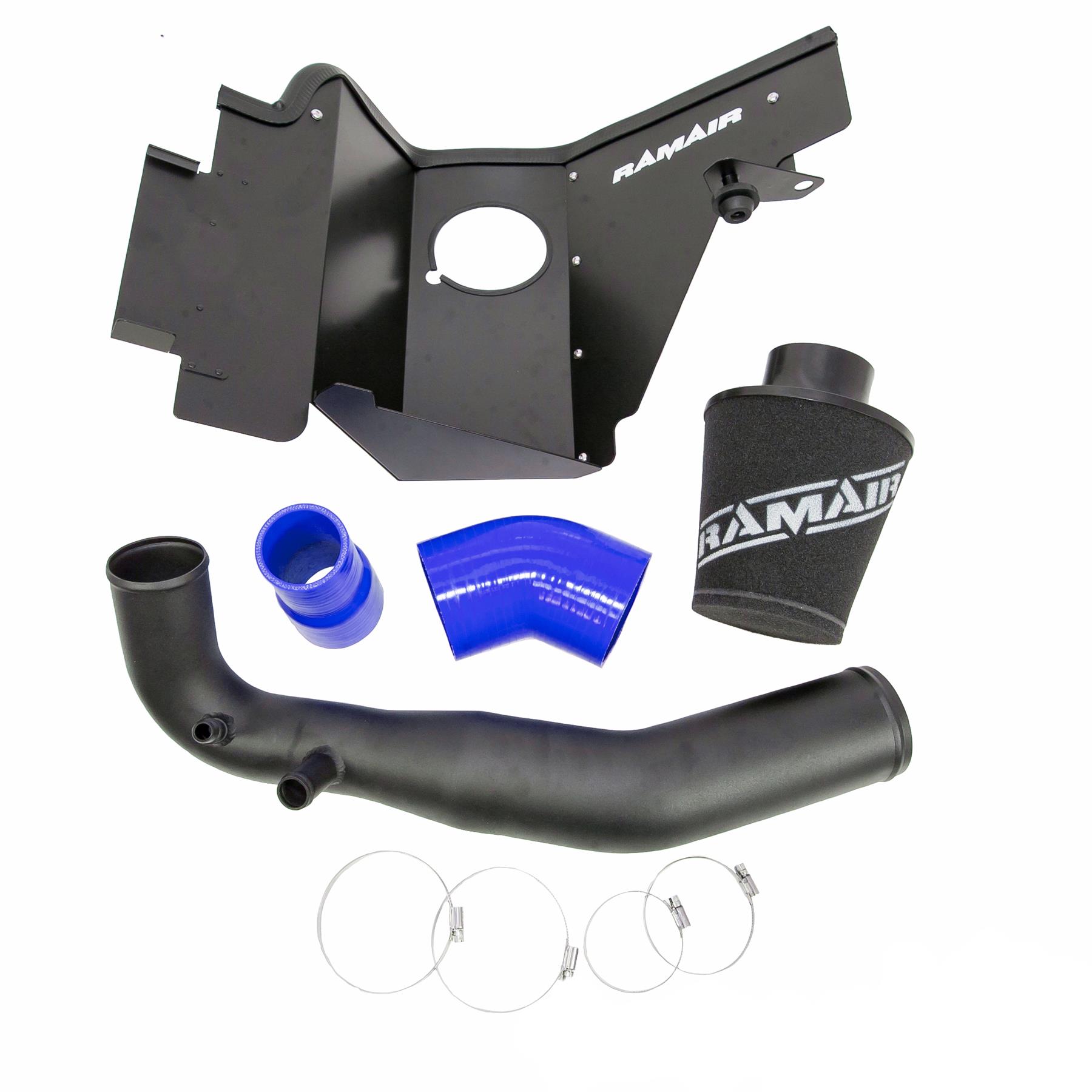 This Performance intake kit is designed to fit the 2015 – 2022 Ford Mustang 2.3T Ecoboost. Please note that alternative silicone colour options of red and black are available.  Features  Improves performance and throttle response Enhanced induction and turbo sound Full fitting kit and instructions Easy to clean using our filter maintance kit - CK-003  What Does It Do? This performance intake kit allows improved air flow and sound over the standard restrictive factory equipment. What Will I Get? Ramair Filters utilise the top-quality components in all their kits see below for what this kit will include:  Black powder coated heat shield Ramair foam filter Blue silicone couplers Black powder coated hard intake pipe Full fitting kit with easy step by step instructions  If you have any queries on this product fitment then please contact us via 01793 296 344 or on our live chat and one of our brand associates will be more than happy to assist.