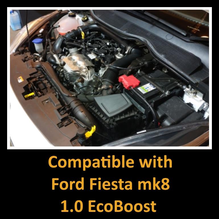 This Performance intake kit is designed to fit the 2017 - 2020 MK8 Ford Fiesta with the 1.0 EcoBoost engine. Please note that alternative silicone colour options of black and blue are available.  Features  Improves performance and throttle response Enhanced induction and turbo sound Full fitting kit and instructions Easy to clean using our filter maintance kit - CK-003  What Does It Do? This performance intake kit allows improved air flow and sound over the standard restrictive factory equipment. What Will I Get? Ramair Filters utilise the top-quality components in all their kits see below for what this kit will include:  Black powder coated heat shield Ramair foam filter Red silicone couplers Black powder coated hard intake pipe Full fitting kit with easy step by step instructions  If you have any queries on this product fitment then please contact us via 01793 296 344 or on our live chat and one of our brand associates will be more than happy to assist.