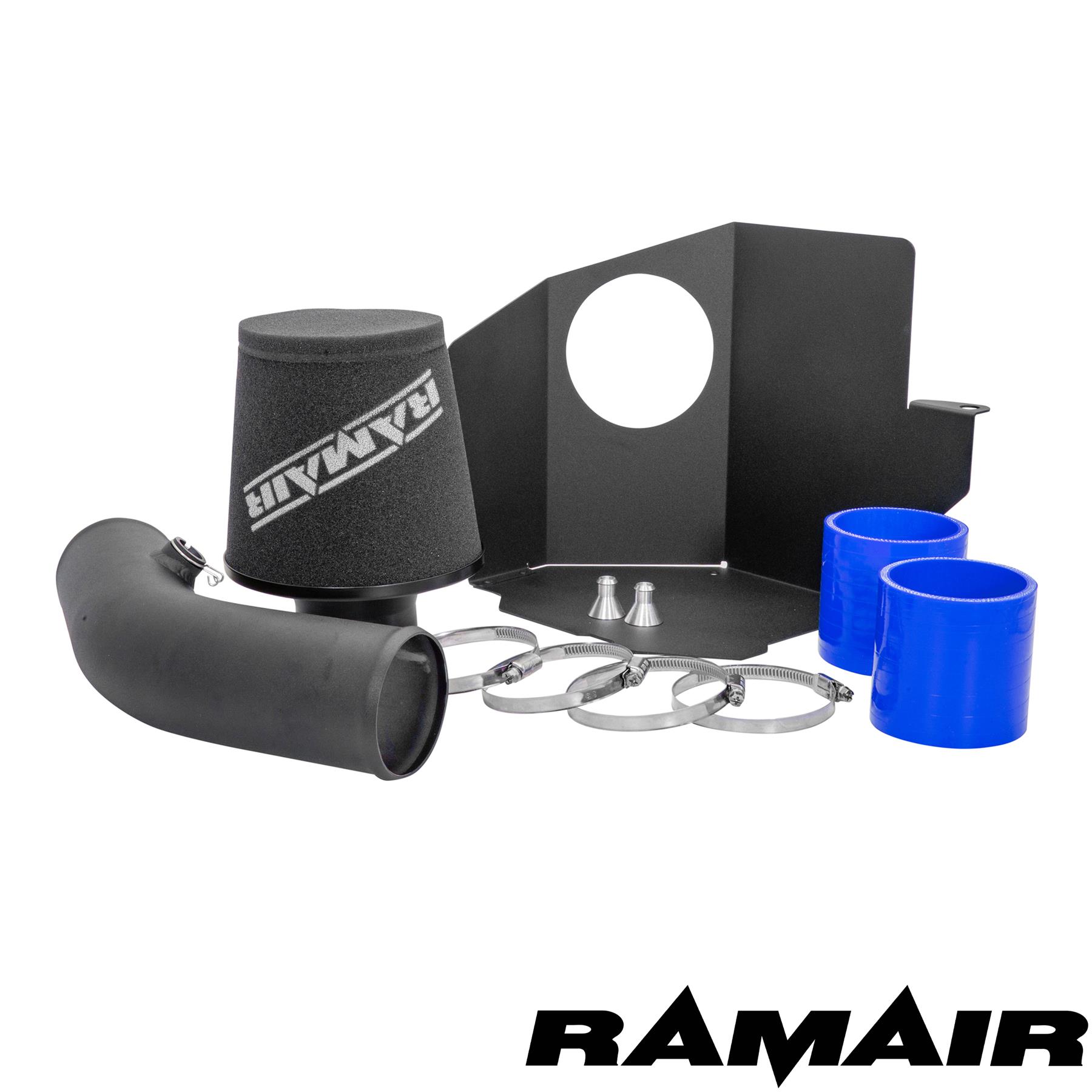 red and orange are available.  Features  Improves performance and throttle response Enhanced induction and turbo sound Full fitting kit and instructions Easy to clean using our filter maintance kit - CK-003  What Does It Do? This performance intake kit allows improved air flow and sound over the standard restrictive factory equipment. What Will I Get? Ramair Filters utilise the top-quality components in all their kits see below for what this kit will include:  Black powder coated heat shield Ramair foam filter Blue silicone couplers Black powder coated hard intake pipe Full fitting kit with easy step by step instructions  If you have any queries on this product fitment then please contact us via 01793 296 344 or on our live chat and one of our brand associates will be more than happy to assist.
