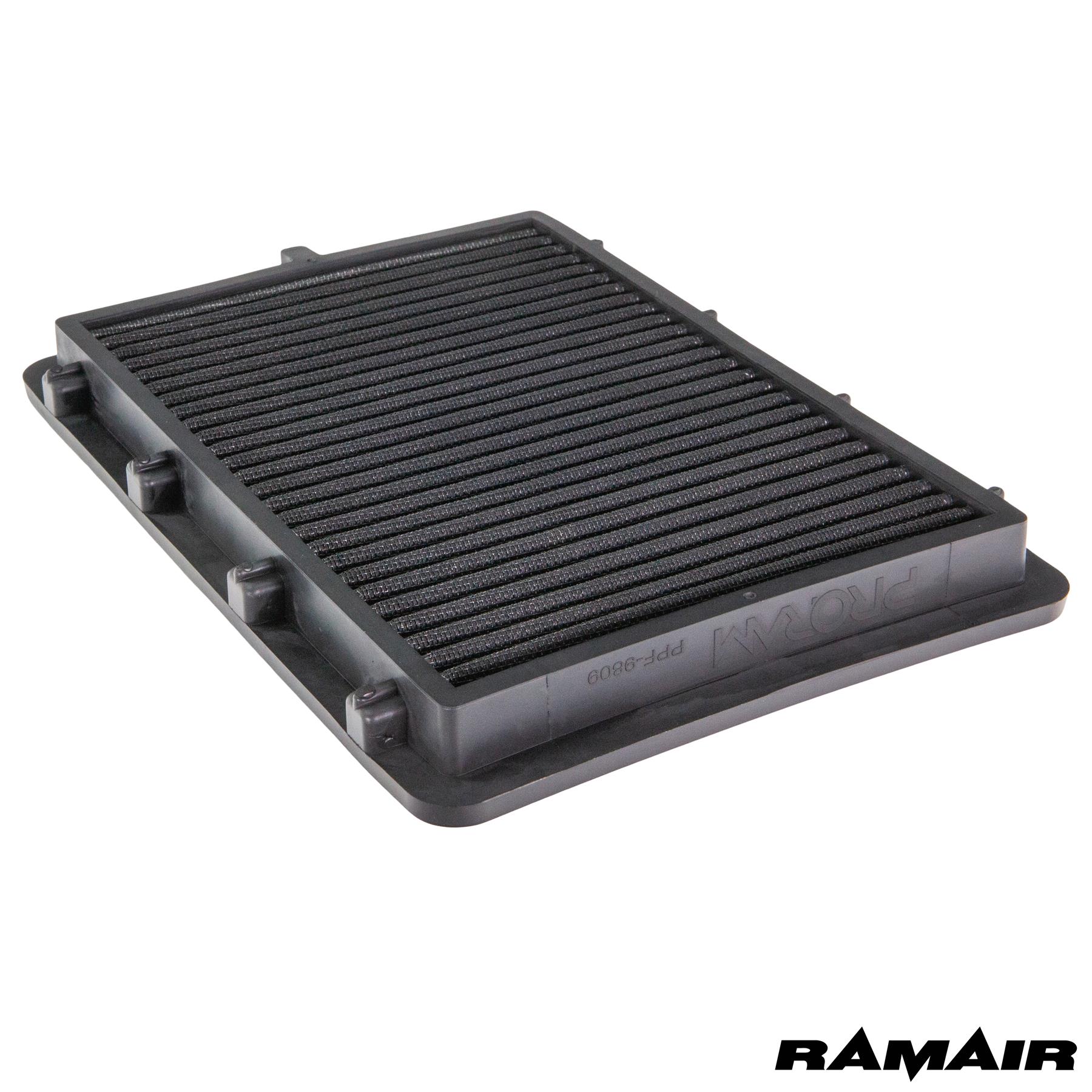 synthetic nanofiber filtration media Fits in the OEM Airbox and replaces inefficient paper filter Easy to clean using our filter maintenance kit - CK-003 Precision injection moulded for a perfect fit Guaranteed surface area using high quality custom blended polymer  What Does It Do? This Ramair performance filter has been designed to replace your standard OEM air filter inside your vehicles air box. These filters are made using a high quality
