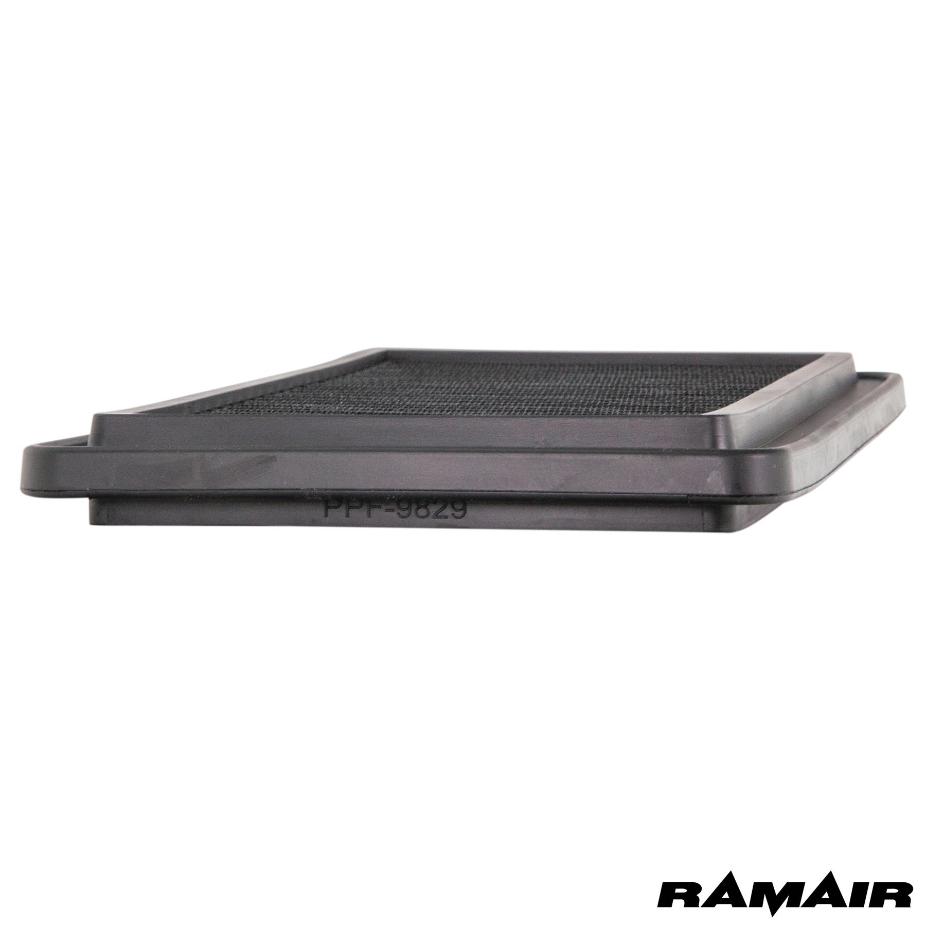 synthetic nanofiber filtration media Fits in the OEM Airbox and replaces inefficient paper filter Easy to clean using our filter maintenance kit - CK-003 Precision injection moulded for a perfect fit Guaranteed surface area using high quality custom blended polymer  What Does It Do? This Ramair performance filter has been designed to replace your standard OEM air filter inside your vehicles air box. These filters are made using a high quality