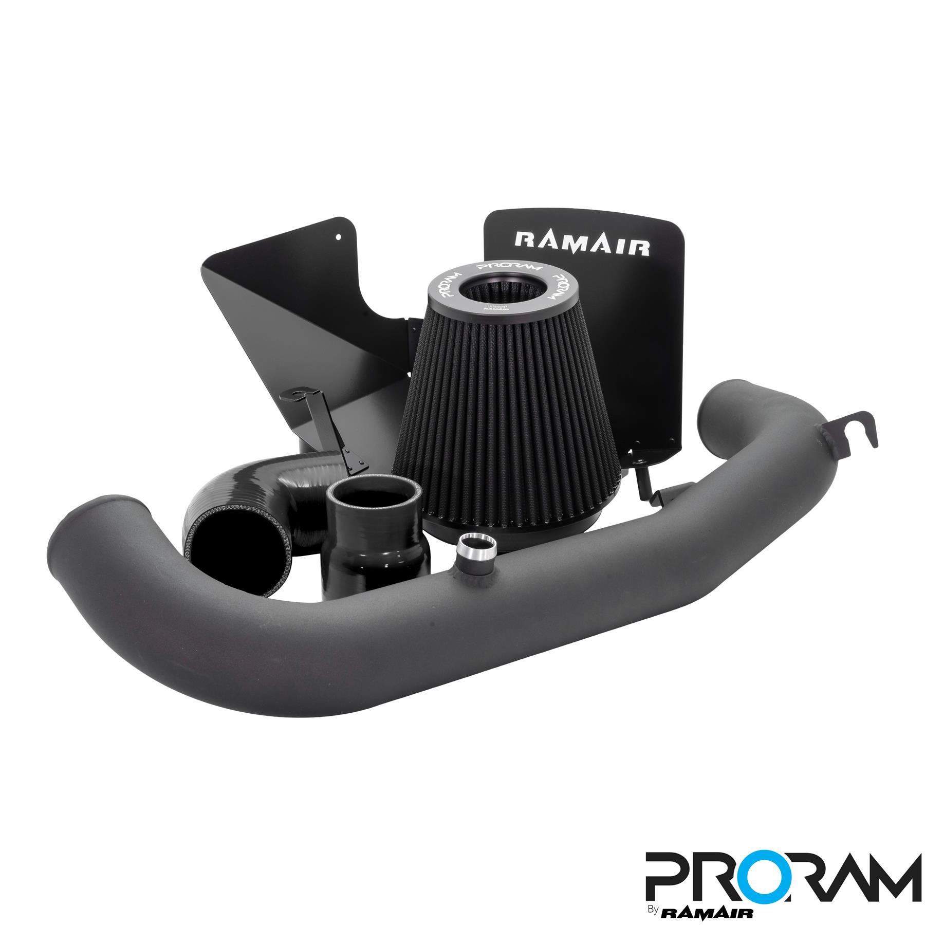 allowing for a clean 'OEM-Plus' look.  This kit mounts to standard factory mounting points and rubbers.  The heat shield helps maintian low intake temperatures by providing a barrier between the air filter and the rest of the engine bay. This kit directs the air from the factory cold feed around the cone filter. Easy to clean using our filter maintance kit - CK-003  What Does It Do? This induction kit will increase the airflow into the turbo while increasing engine noise over the restrictive factory air intake system. This kit includes everything required for the fitting of the induction kit. What Will I Get? Ramair Filters utilise the top-quality components in all their kits see below for what this kit will include:  Black laser cut precision folded heat shield