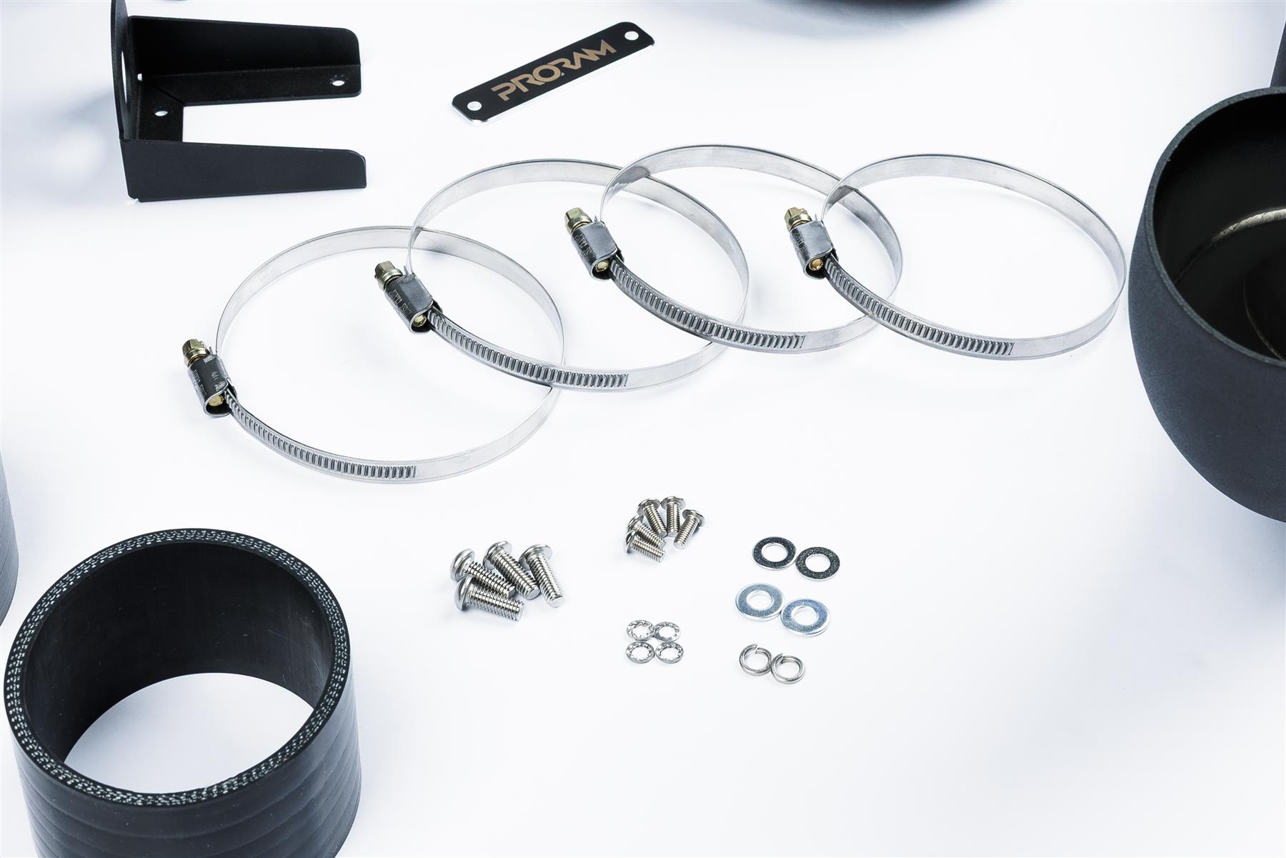 designed to optimise airflow by reducing turbulance. Offers proven performance gains - especially with a tuned vehicle. Easy to clean using our filter maintance kit - CK-003  What Does It Do? This induction kit will increase the airflow into the turbo while increasing engine noise over the restrictive factory air intake system. This kit includes everything required for the fitting of the induction kit. What Will I Get? Ramair Filters utilise the top-quality components in all their kits see below for what this kit will include:  Black laser cut precision folded heat shield