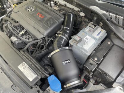 The ProMax enclosed filter has a modular design. Supplied with a bell mouth inlet and base adapter the housing can be combined with a foam Ramair or a pleated Proram filter. The aluminium enclosure shields against engine temps whilst the bell mouth is positioned for an increased cold air feed resulting in an added performance boost. This kit also includes custom silicone hoses from filter to turbo to increase performance and overall design aesthetics. The added hoses help create a more direct