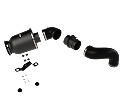 The ProMax enclosed filter has a modular design. Supplied with a bell mouth inlet and base adapter the housing can be combined with a foam Ramair or a pleated Proram filter. The aluminium enclosure shields against engine temps whilst the bell mouth is positioned for an increased cold air feed resulting in an added performance boost. This kit also includes custom silicone hoses from filter to turbo to increase performance and overall design aesthetics. The added hoses help create a more direct