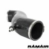 The Ramair Silicone Intake Pipe (part no. RIP-180) has been designed to replace the standard OEM plastic induction hose on the Ford Fiesta ST 180. The hose is constructed to provide a constant radius reducing restriction in the initial stage of the intake tract. The hose is supplied with high quality Stainless Steel W2 hose clamps and Billet CNC machined adapter to allow connection of the standard breather pipe in the standard factory position. The hose is made from high-quality mutli-ply silicone with fabric mesh reinforcement. It is available in Black