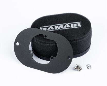 supported by a stainless steel cage and provides maximum surface area to optimise the airflow for induction ramming. The range of baseplates are cut for a variety of well known carburettor types and have quick-release fasteners to attach the element. RS-Series filter elements are manufactured at four standard heights to take account of variations in the space available for fitting. Features  High performance twin layer foam Black powder coated base plate Easy to use push clips to attach and detach filter  Easy to clean using our filter maintance kit - CK-003 Guaranteed against manufacturing defects for life (single user