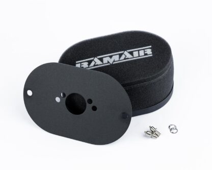 supported by a stainless steel cage and provides maximum surface area to optimise the airflow for induction ramming. The range of baseplates are cut for a variety of well known carburettor types and have quick-release fasteners to attach the element. RS-Series filter elements are manufactured at four standard heights to take account of variations in the space available for fitting. Features  High performance twin layer foam Black powder coated base plate Easy to use push clips to attach and detach filter  Easy to clean using our filter maintance kit - CK-003 Guaranteed against manufacturing defects for life (single user