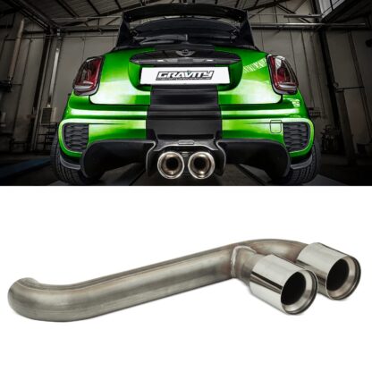 Gravity Performance tailpipe conversion kits are designed to replace the rear section of your OE exhaust with dual exit pipes. Our Gravity Performance Exhaust Conversion fits with jCW style diffusers to give your vehicle a full jCW look.