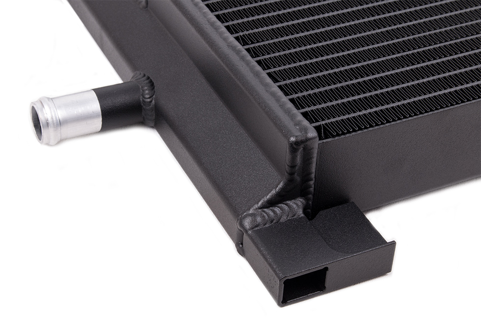 failure at high boost and leaks between the core and end tanks with end tank seal failure. The end tanks are fabricated using high precision laser cut sheet metal panels which are TIG welded by hand for maximum strength and durability.</p>